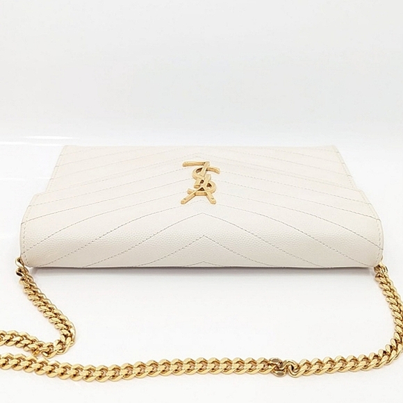 ✨️💎AUTHENTIC  SAINT LAURENT CASSANDRE CHAIN WALLET IN GRAIN DE POUDRE LEATHER - Picture 3 of 15